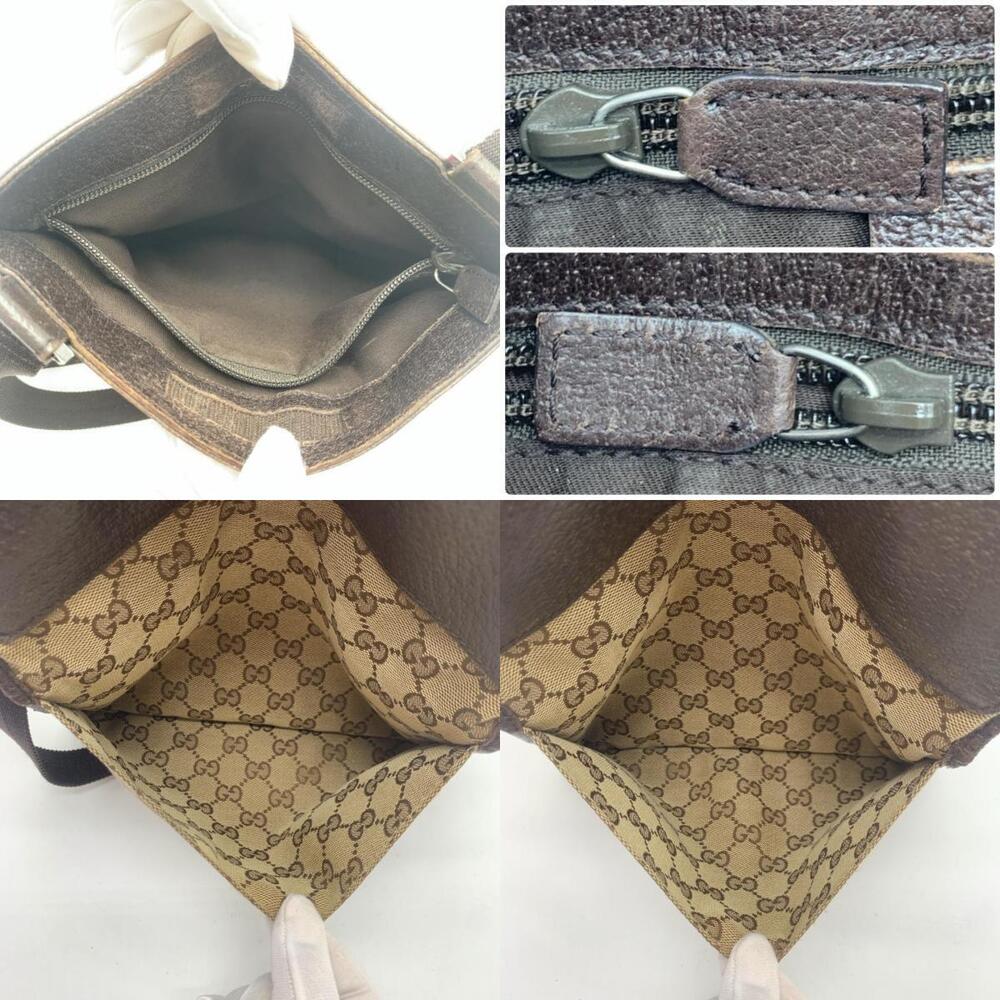 GUCCI GG Canvas Shoulder Bag Crossbody Sacoche Clutch Leather Brown - Picture 9 of 10